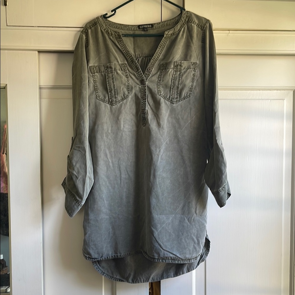 Express Army Green Women's Long Sleeve Mini Dress